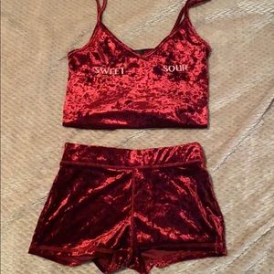 Burgundy Velvet Tank/Short Set